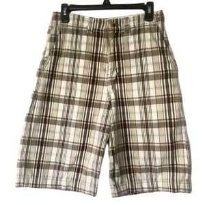 Vintage Foot Locker Cotton Plaid Cargo Shorts Tan and Brown Size 30